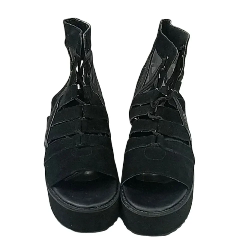 Y.R.U Medusa lo black suede Lace-Up Platform Sandal - Grunge Goth  Women's 11